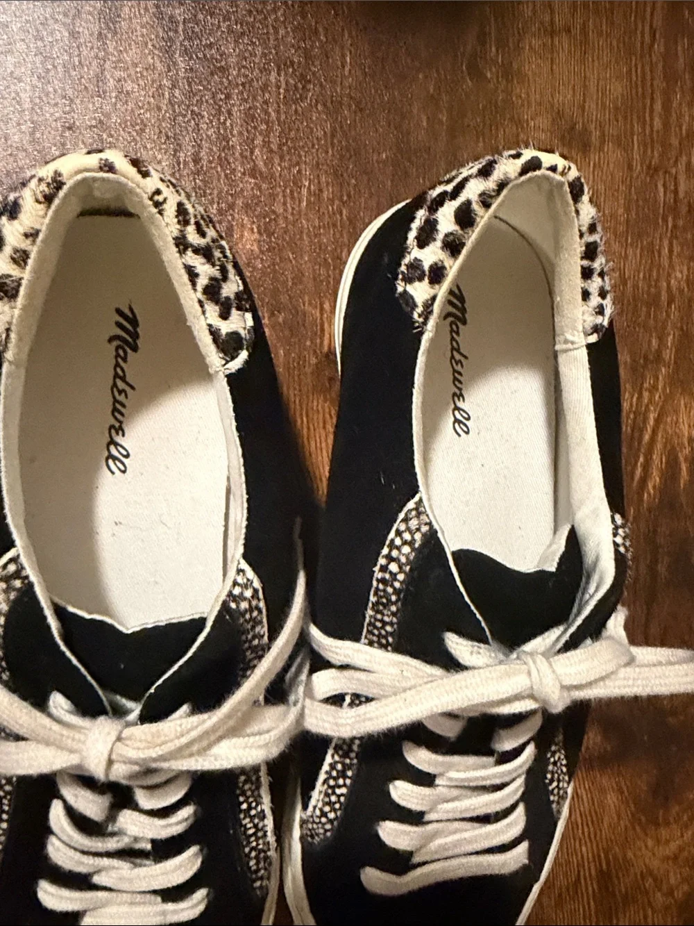 Madewell Black Suede Lace-Up Sneakers with Leopard Accent